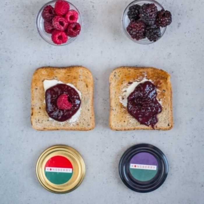 konsberry low calorie premium raspberry blackberry preserves halal certified spread on toast